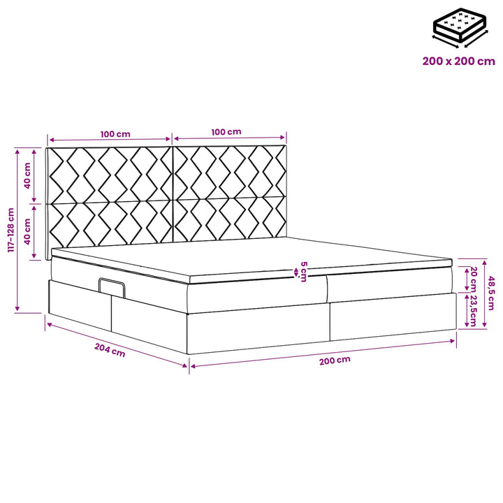 Seng med opbevaring og madras Mørk blå 200 x 200 cm Fløjl