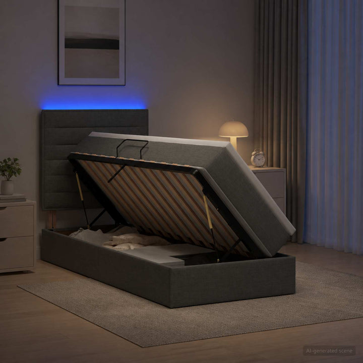 LED opbevarings seng med madras Mørkegrå 100 x 200 cm Stof