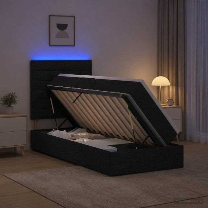LED opbevarings seng med madras Sort 90 x 190 cm Stof