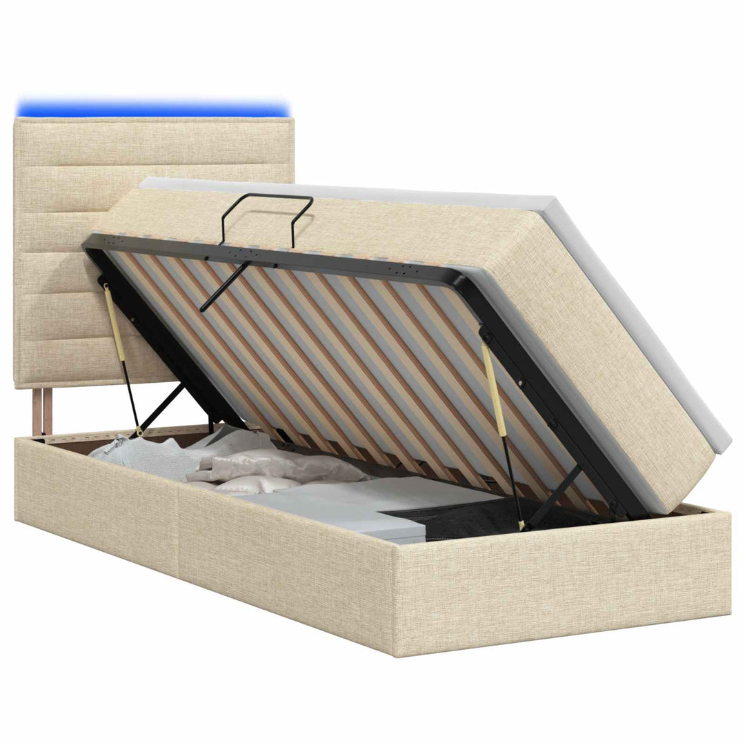 LED opbevarings seng med madras Cremefarvet 90 x 190 cm Stof