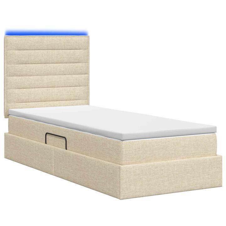 LED opbevarings seng med madras Cremefarvet 90 x 190 cm Stof