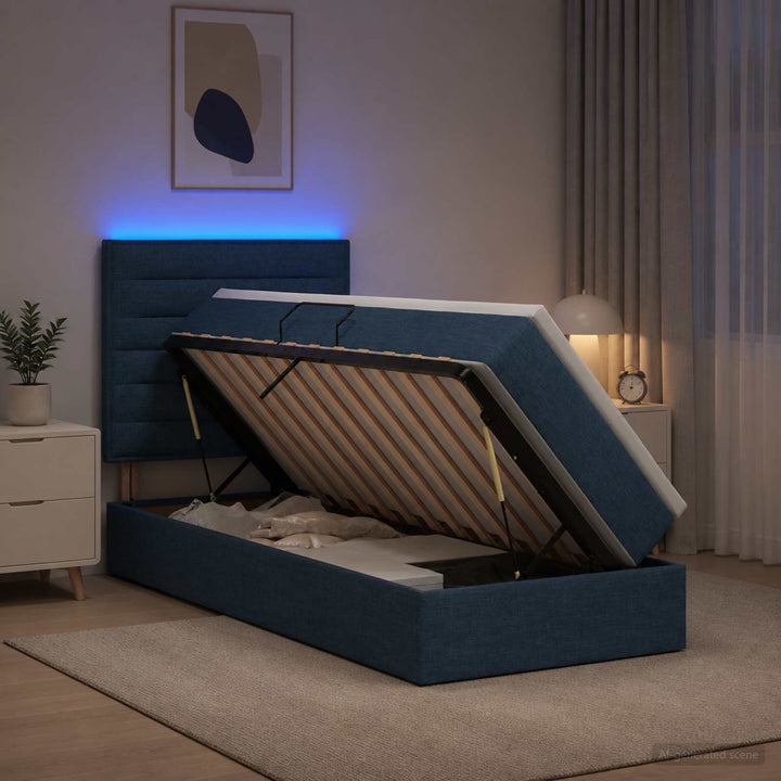 LED opbevarings seng med madras Blå 90 x 200 cm Stof