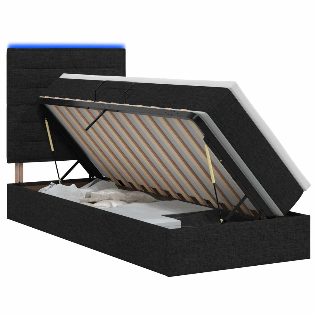 LED opbevarings seng med madras Sort 100 x 200 cm Stof