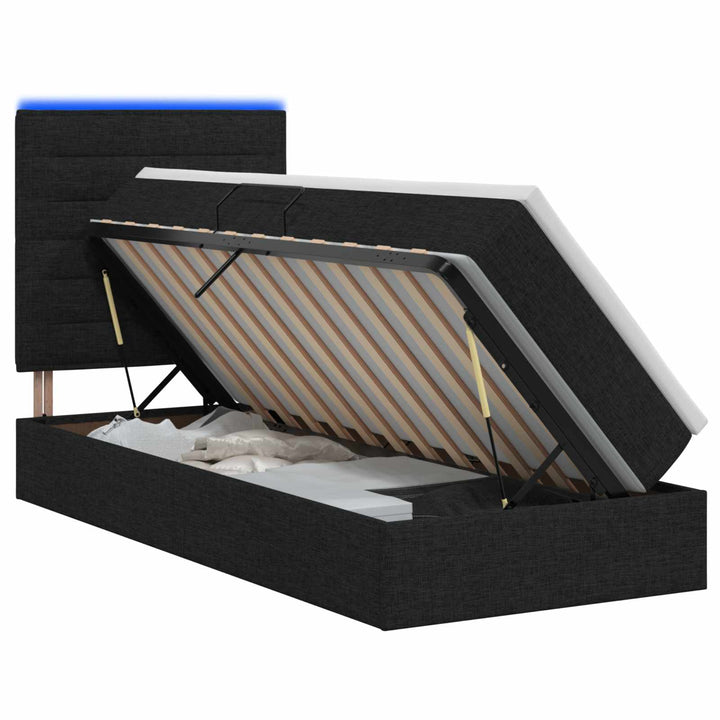 LED opbevarings seng med madras Sort 100 x 200 cm Stof