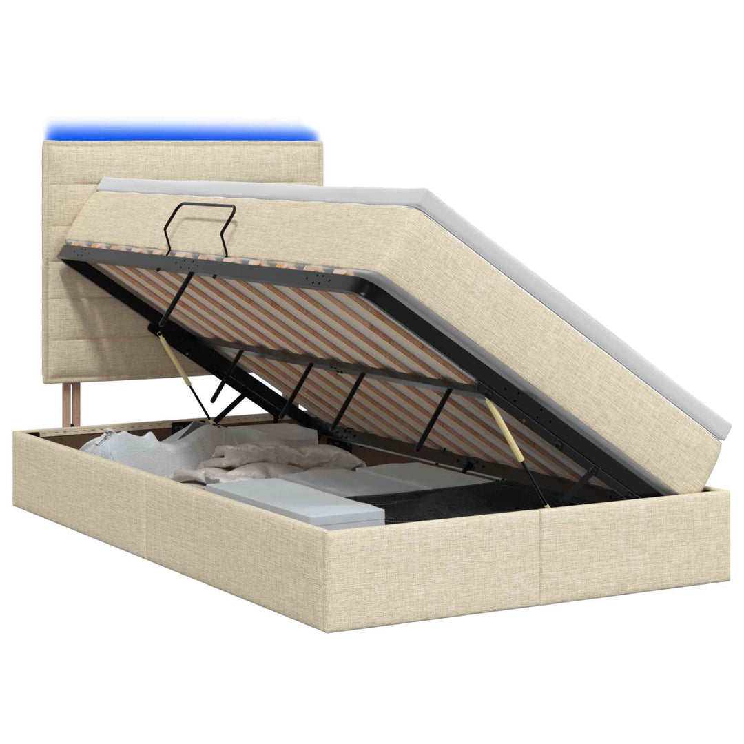 LED opbevarings seng med madras Cremefarvet 120 x 200 cm Stof