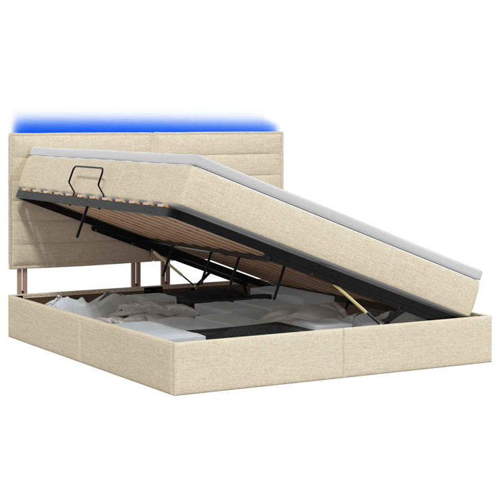 LED opbevarings seng med madras Cremefarvet 140 x 200 cm Stof