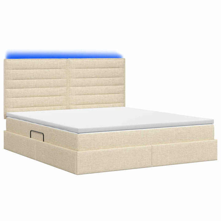 LED opbevarings seng med madras Cremefarvet 140 x 200 cm Stof