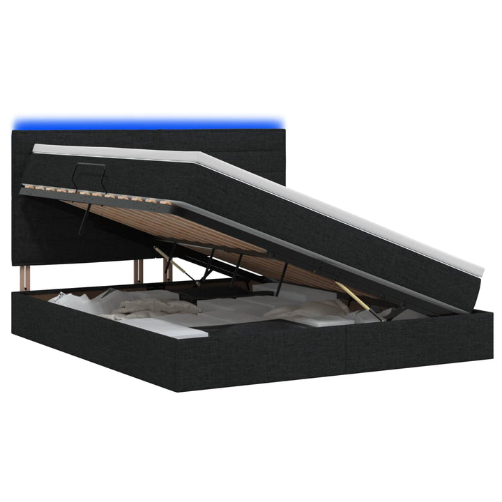 LED opbevarings seng med madras Sort 160 x 200 cm Stof