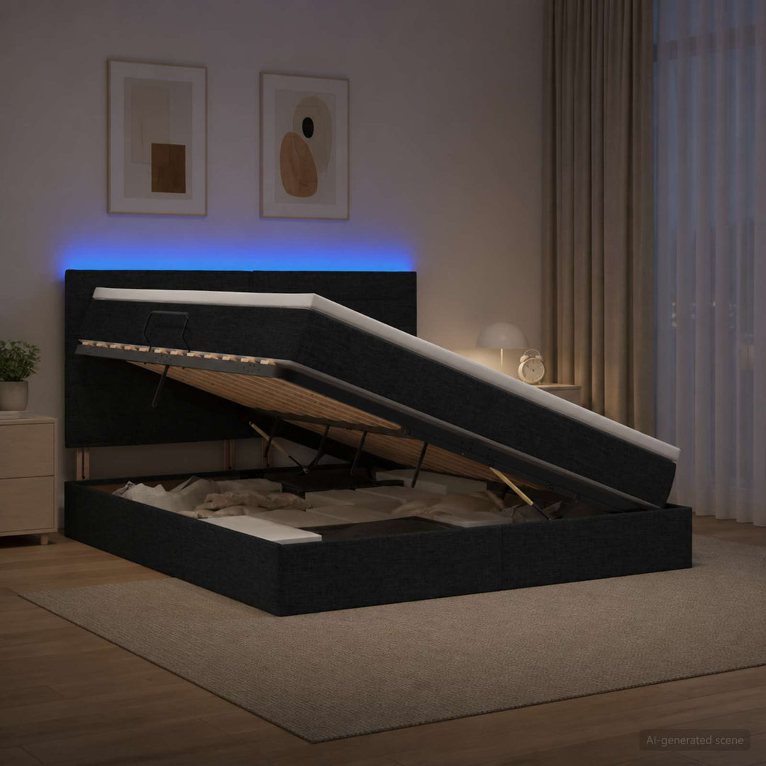 LED opbevarings seng med madras Sort 140 x 200 cm Stof