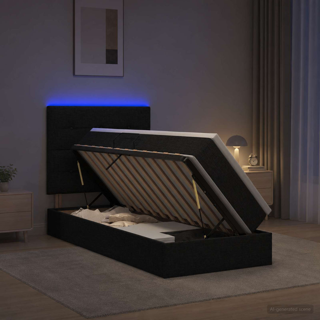 LED opbevarings seng med madras Sort 90 x 190 cm Stof