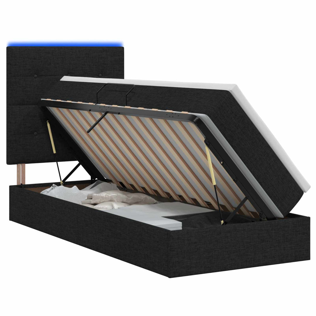 LED opbevarings seng med madras Sort 90 x 190 cm Stof