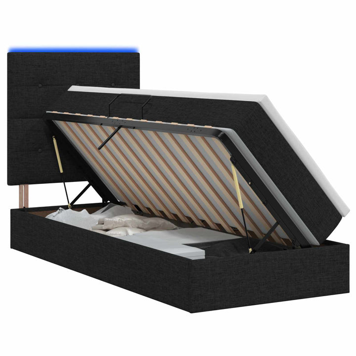 LED opbevarings seng med madras Sort 90 x 190 cm Stof