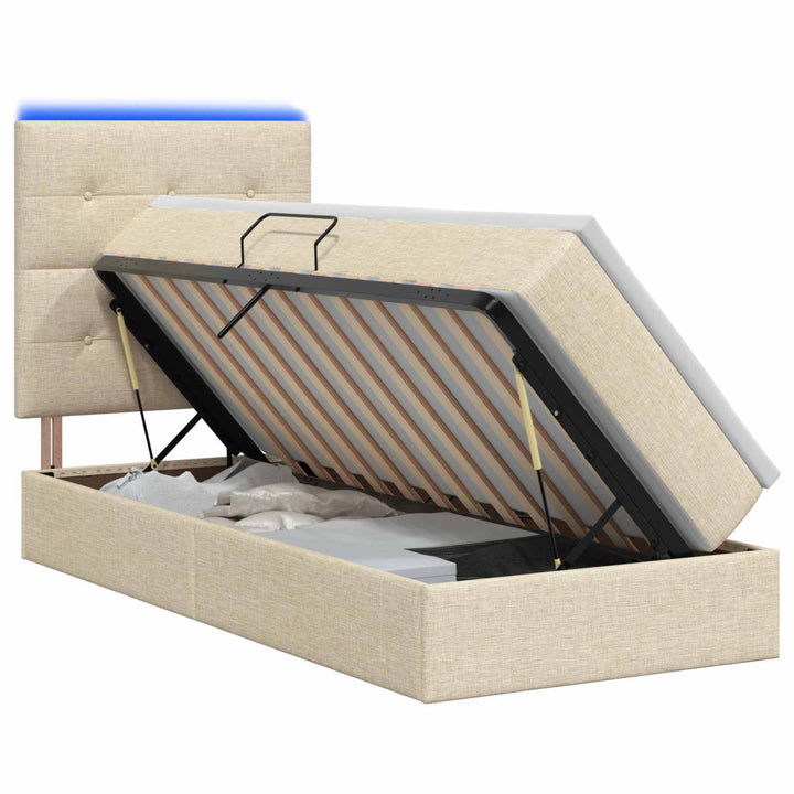 LED opbevarings seng med madras Cremefarvet 90 x 200 cm Stof