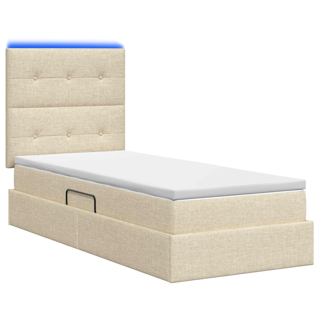 LED opbevarings seng med madras Cremefarvet 90 x 200 cm Stof