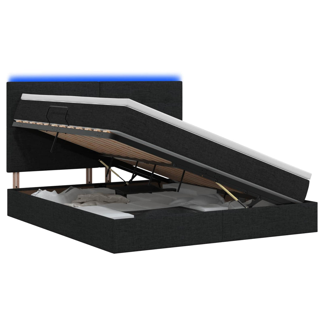 LED opbevarings seng med madras Sort 140 x 190 cm Stof