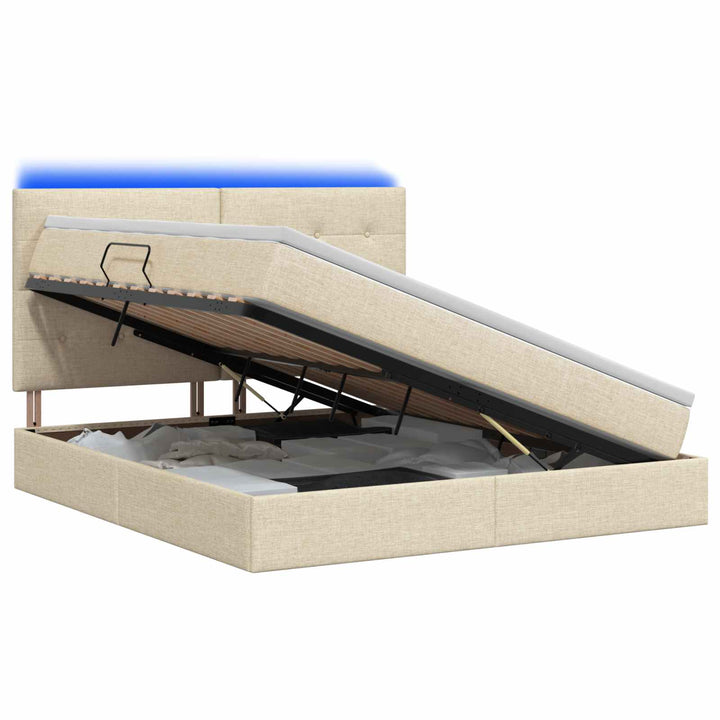 LED opbevarings seng med madras Cremefarvet 140 x 200 cm Stof