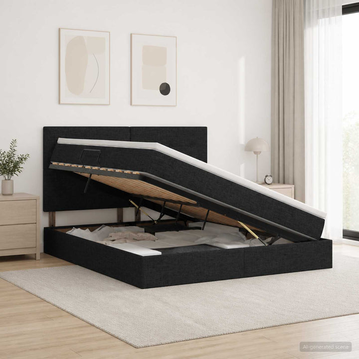 LED opbevarings seng med madras Sort 180 x 200 cm Stof