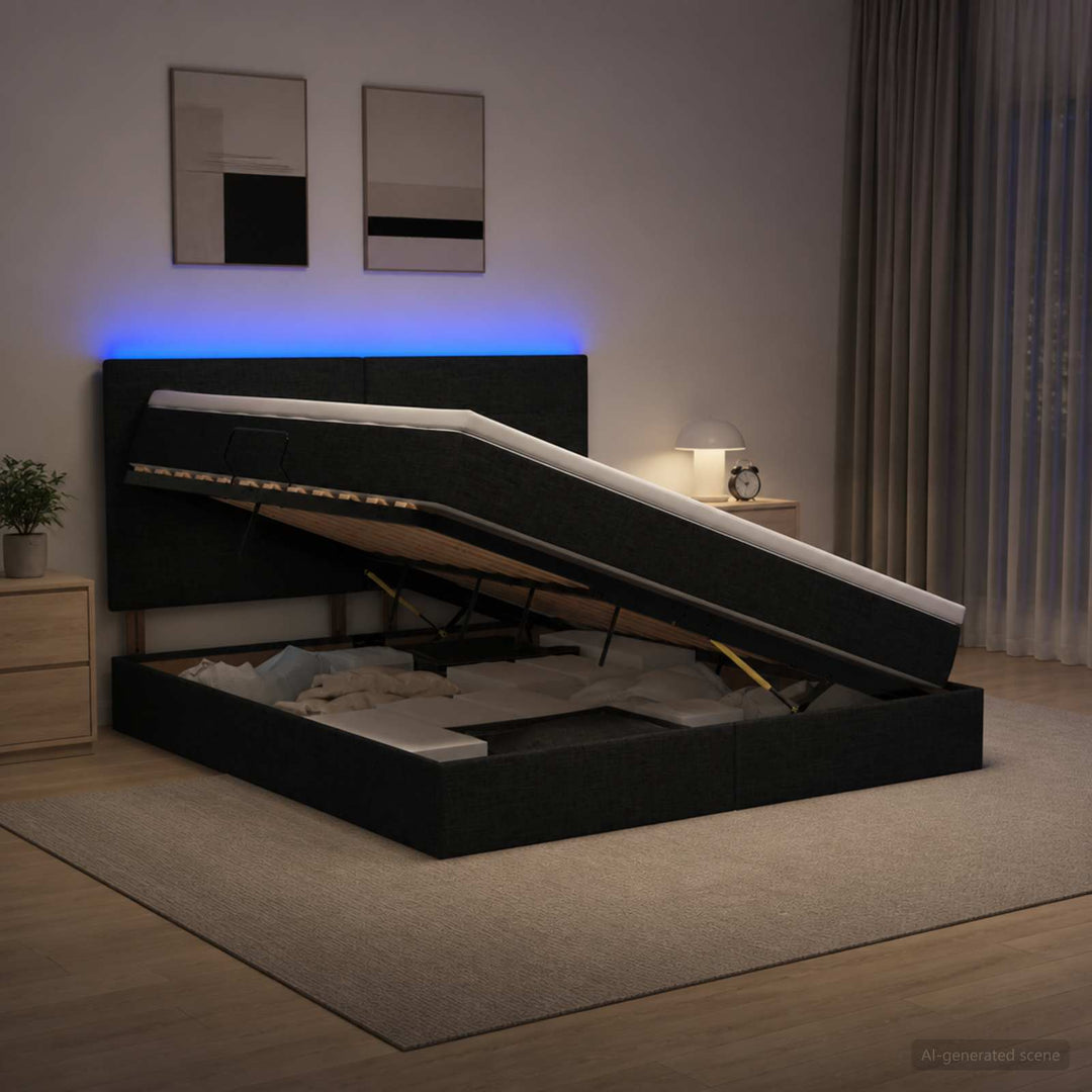 LED opbevarings seng med madras Sort 160 x 200 cm Stof