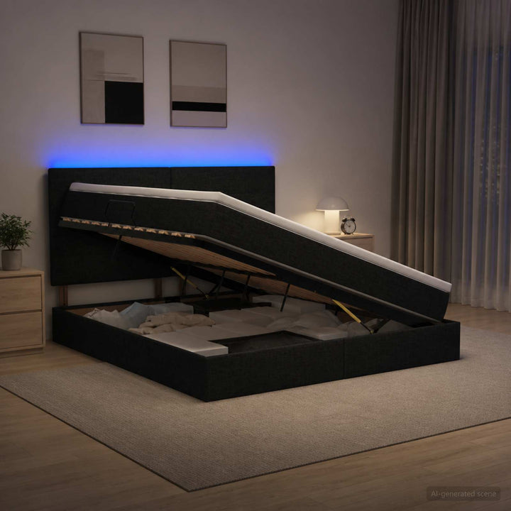 LED opbevarings seng med madras Sort 180 x 200 cm Stof