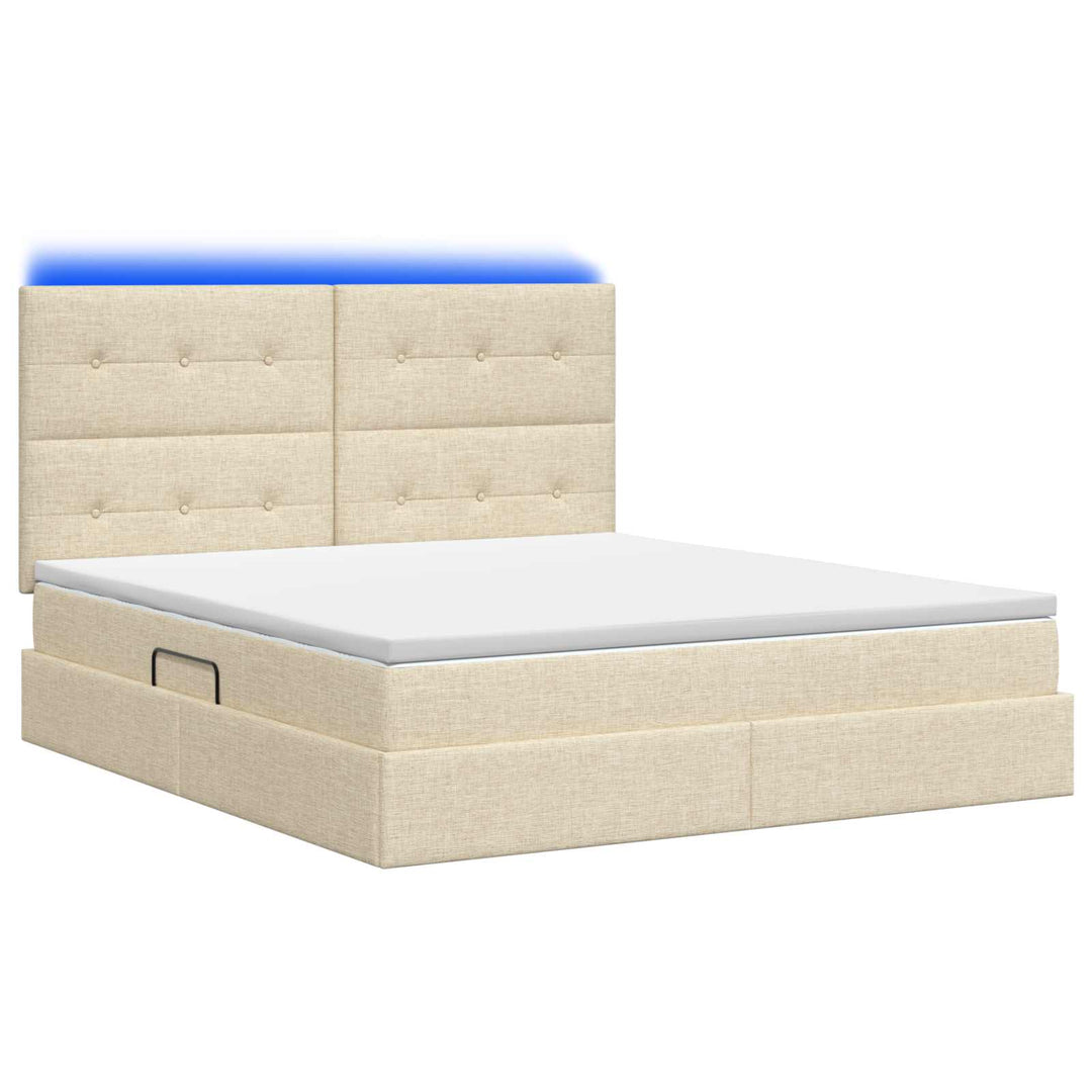 LED opbevarings seng med madras Cremefarvet 180 x 200 cm Stof