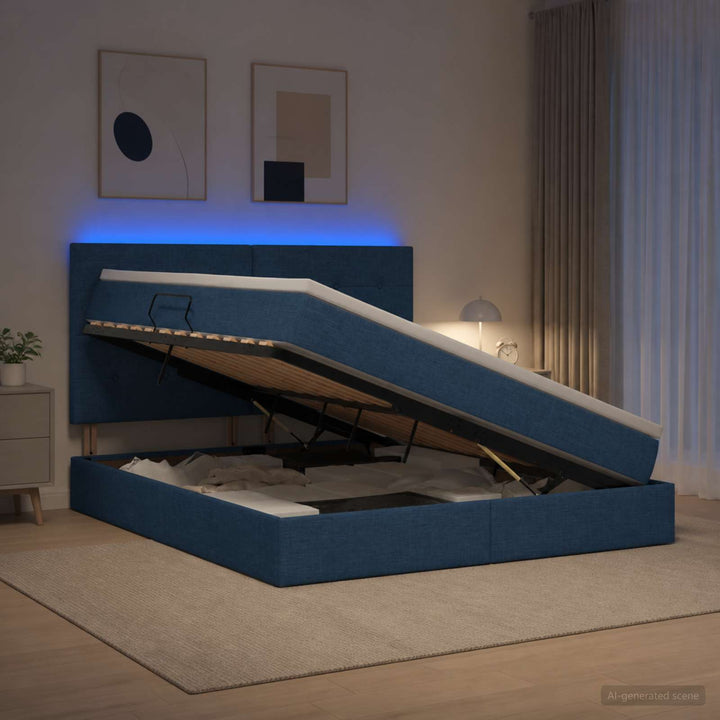 LED opbevarings seng med madras Blå 160 x 200 cm Stof