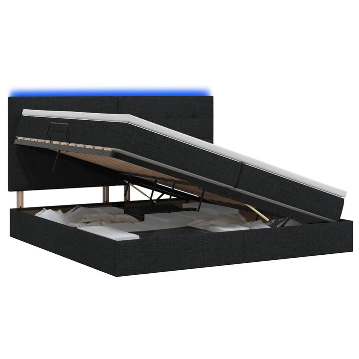 LED opbevarings seng med madras Sort 200 x 200 cm Stof