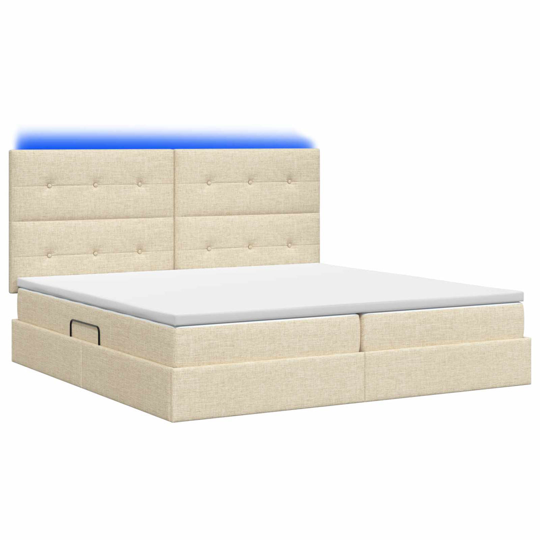 LED opbevarings seng med madras Cremefarvet 200 x 200 cm Stof