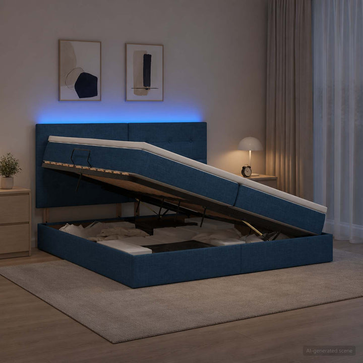 LED opbevarings seng med madras Blå 200 x 200 cm Stof