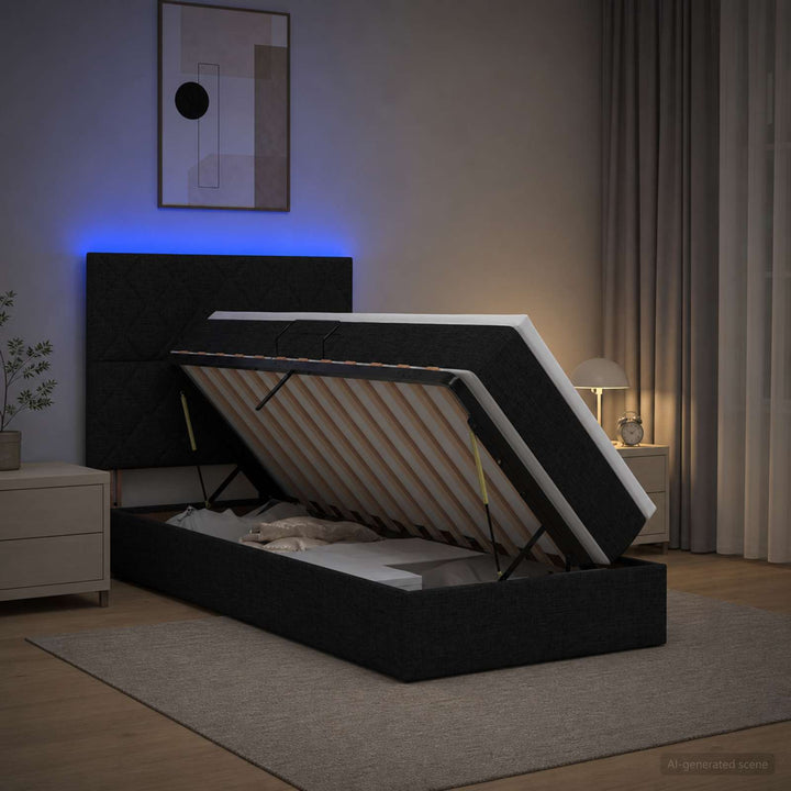 LED opbevarings seng med madras Sort 90 x 200 cm Stof