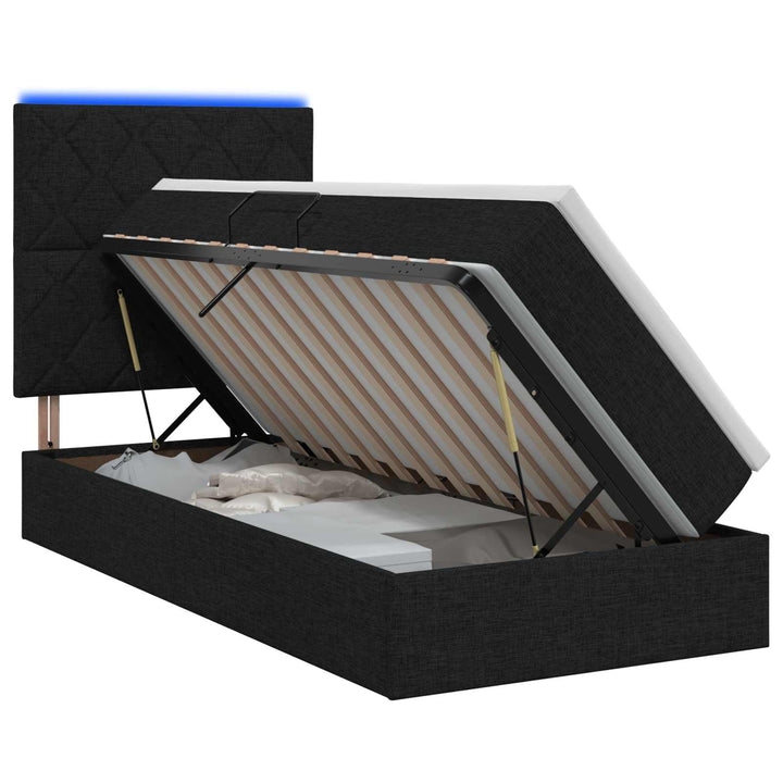 LED opbevarings seng med madras Sort 90 x 200 cm Stof