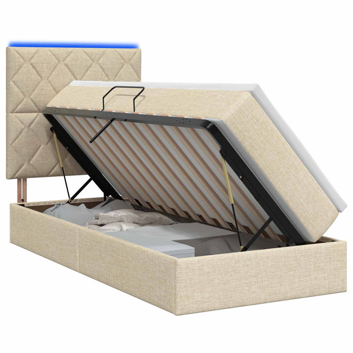 LED opbevarings seng med madras Cremefarvet 100 x 200 cm Stof