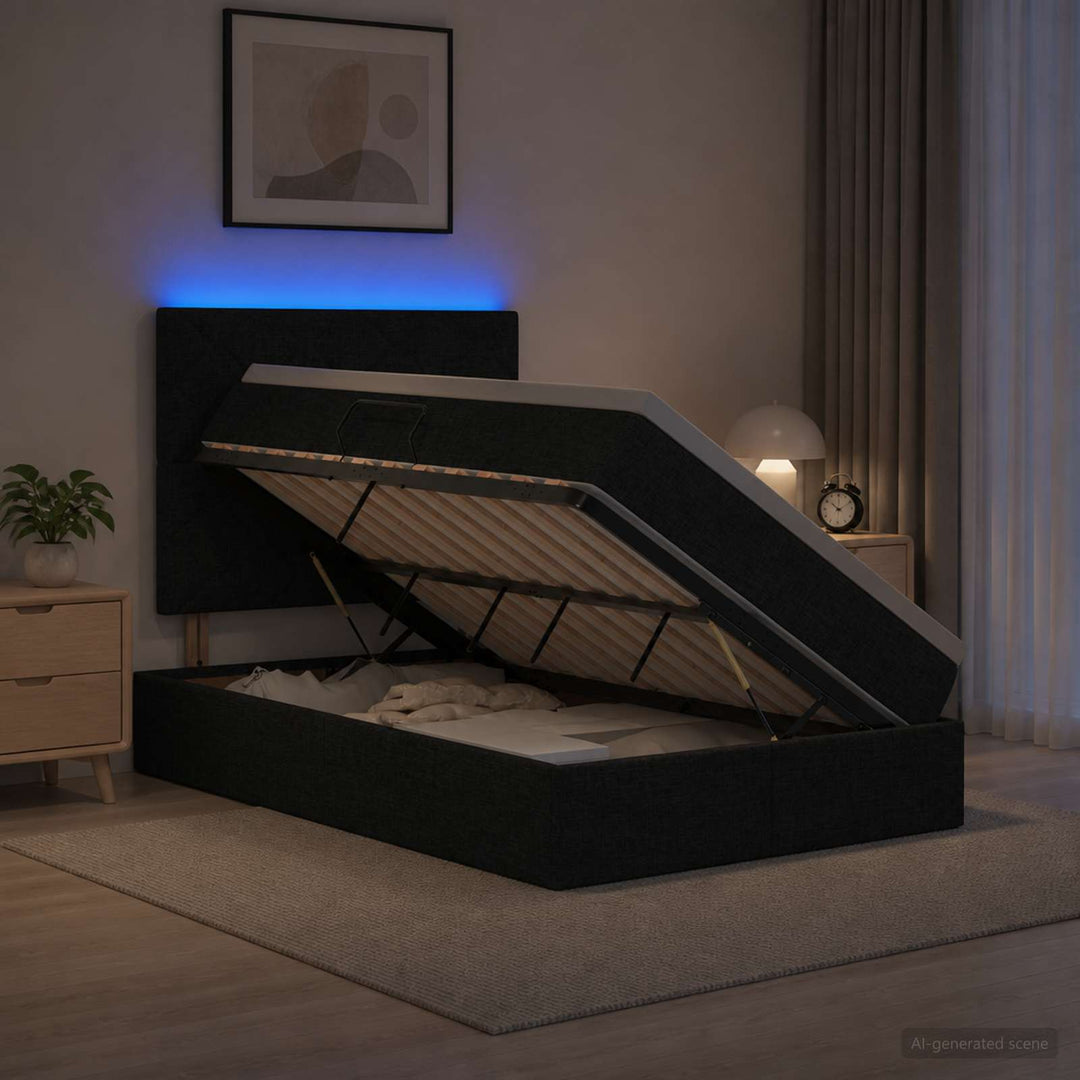 LED opbevarings seng med madras Sort 120 x 200 cm Stof