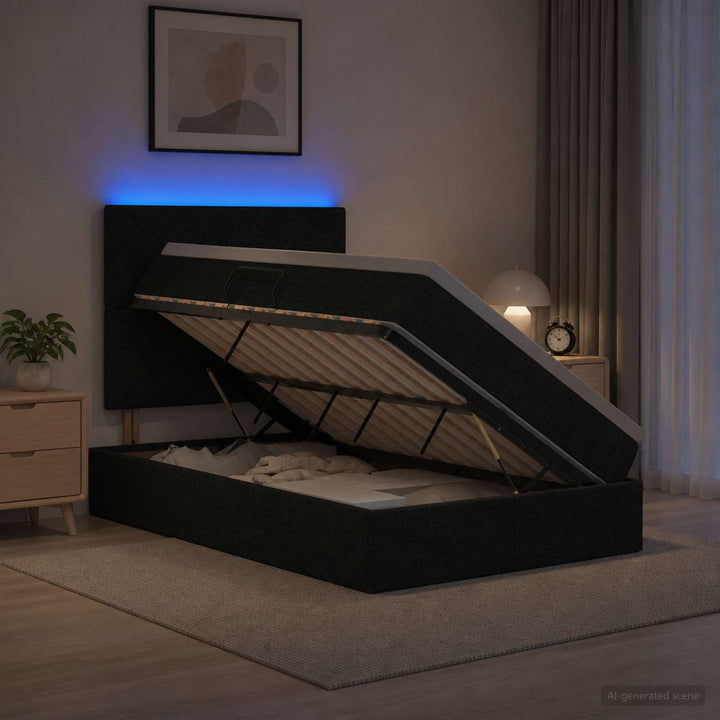 LED opbevarings seng med madras Sort 120 x 200 cm Stof