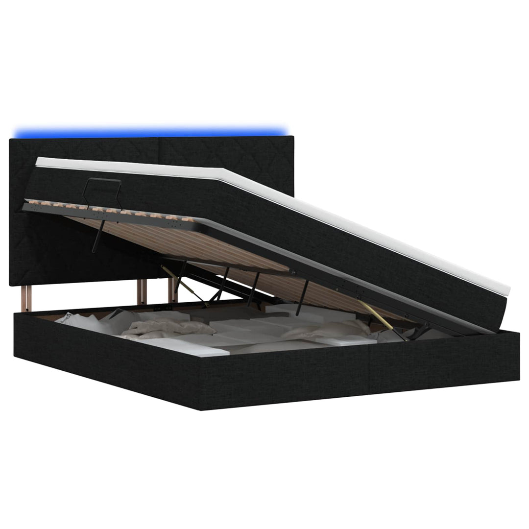 LED opbevarings seng med madras Sort 140 x 190 cm Stof
