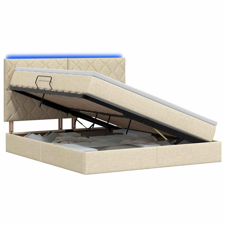 LED opbevarings seng med madras Cremefarvet 160 x 200 cm Stof