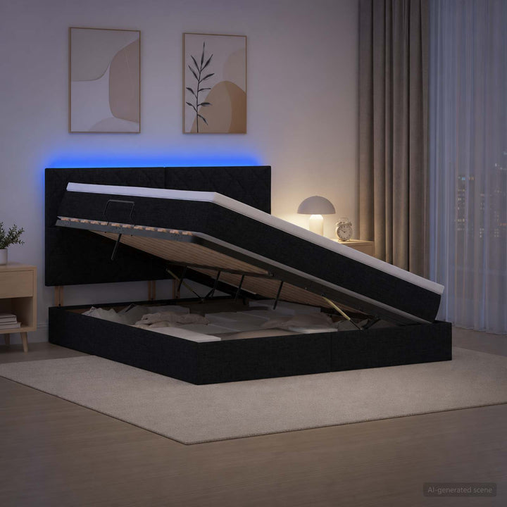 LED opbevarings seng med madras Sort 160 x 200 cm Stof