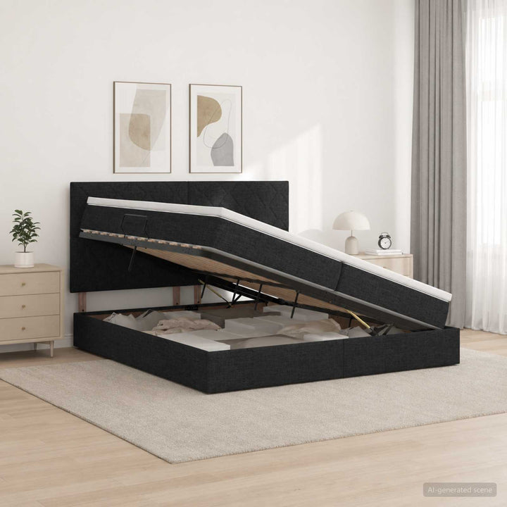 LED opbevarings seng med madras Sort 200 x 200 cm Stof