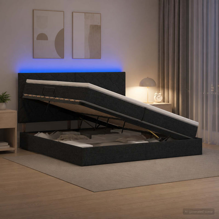 LED opbevarings seng med madras Sort 200 x 200 cm Stof