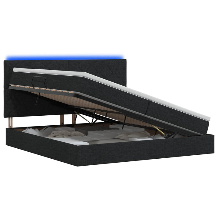 LED opbevarings seng med madras Sort 200 x 200 cm Stof