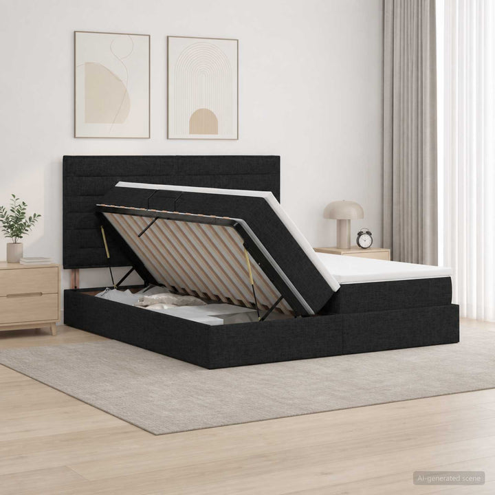 LED opbevarings seng med madras Sort 180 x 200 cm Stof