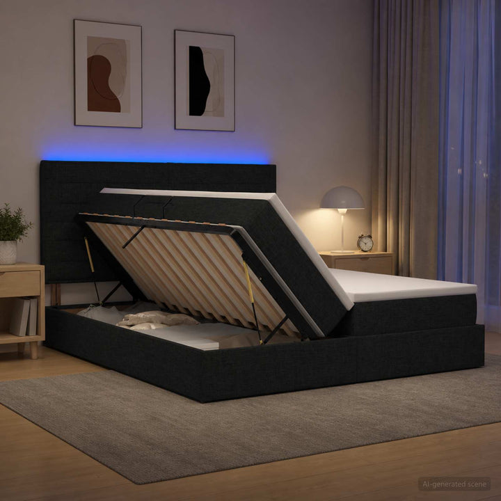 LED opbevarings seng med madras Sort 180 x 200 cm Stof