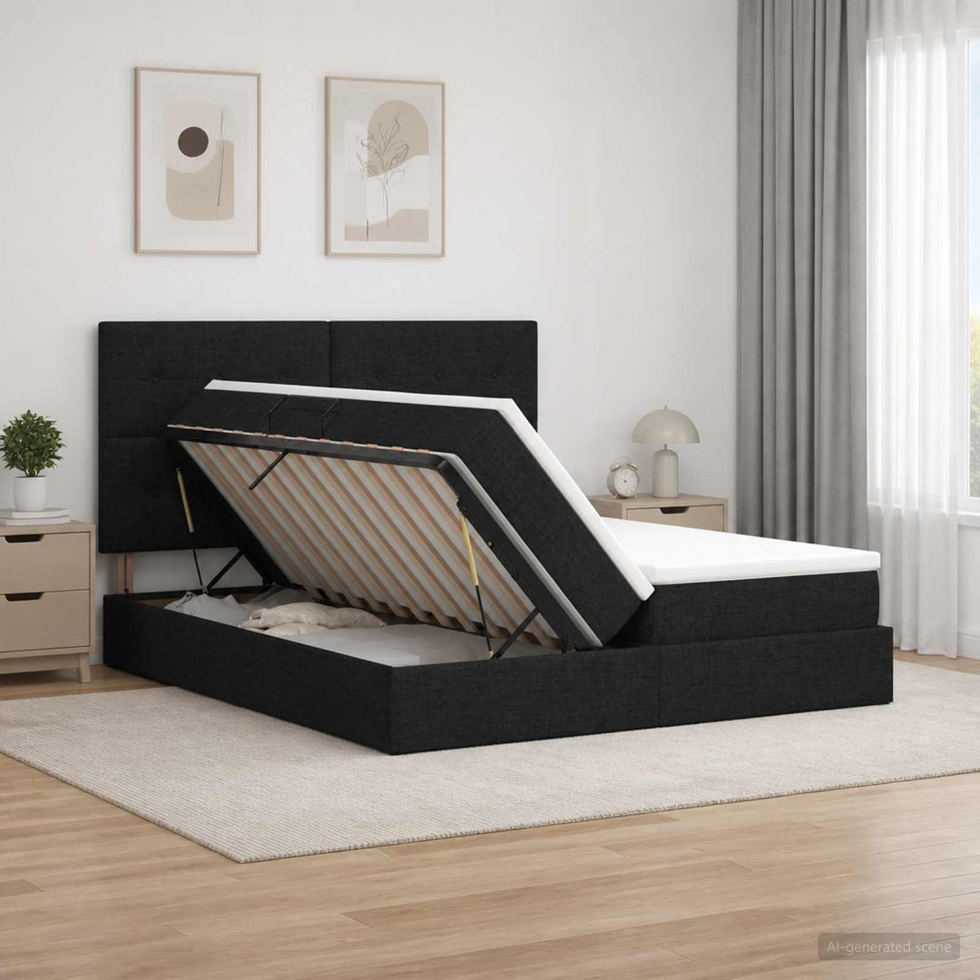 LED opbevarings seng med madras Sort 180 x 200 cm Stof
