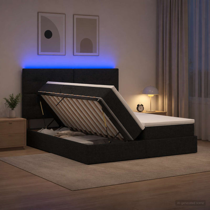 LED opbevarings seng med madras Sort 180 x 200 cm Stof