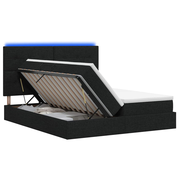 LED opbevarings seng med madras Sort 200 x 200 cm Stof