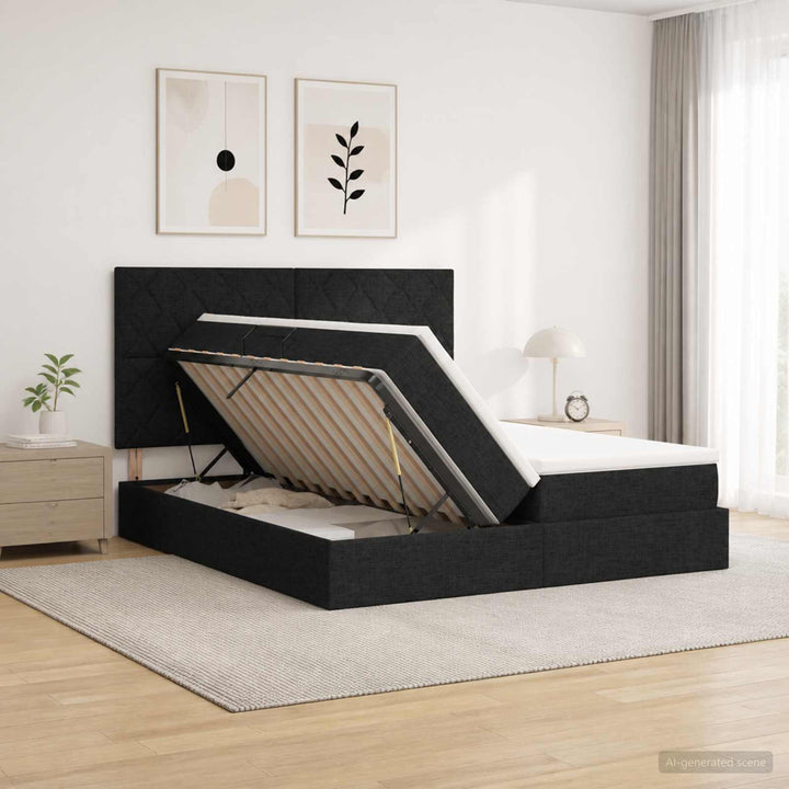 LED opbevarings seng med madras Sort 200 x 200 cm Stof