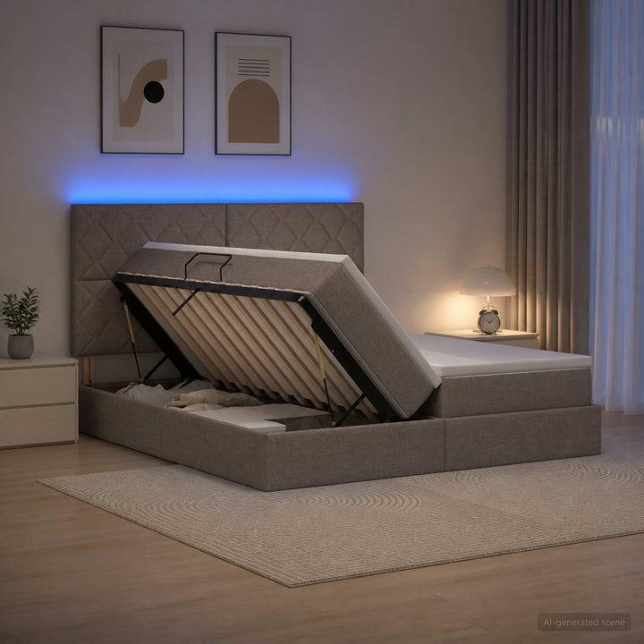 LED opbevarings seng med madras Gråbrun 180 x 200 cm Stof
