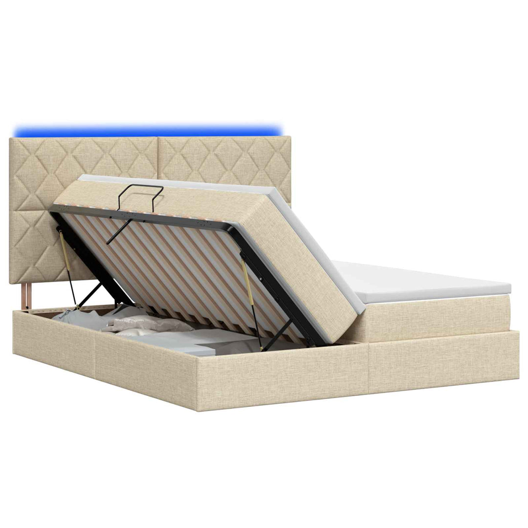 LED opbevarings seng med madras Cremefarvet 180 x 200 cm Stof
