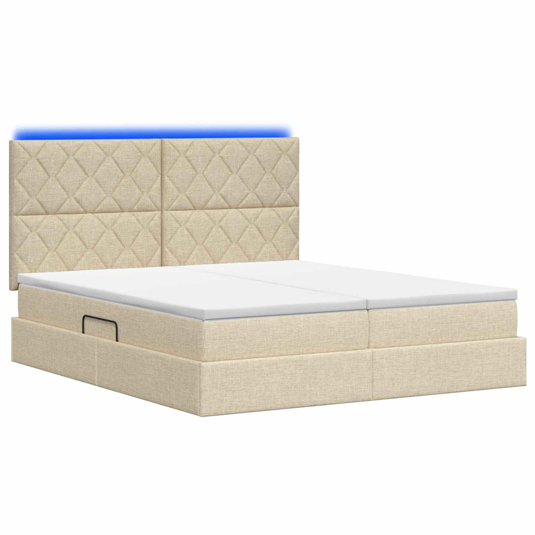 LED opbevarings seng med madras Cremefarvet 180 x 200 cm Stof