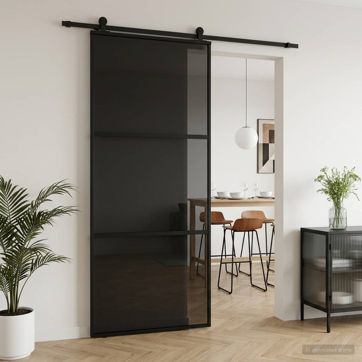 Skydedør 90 x 205 cm Hærdet Glas og Aluminium