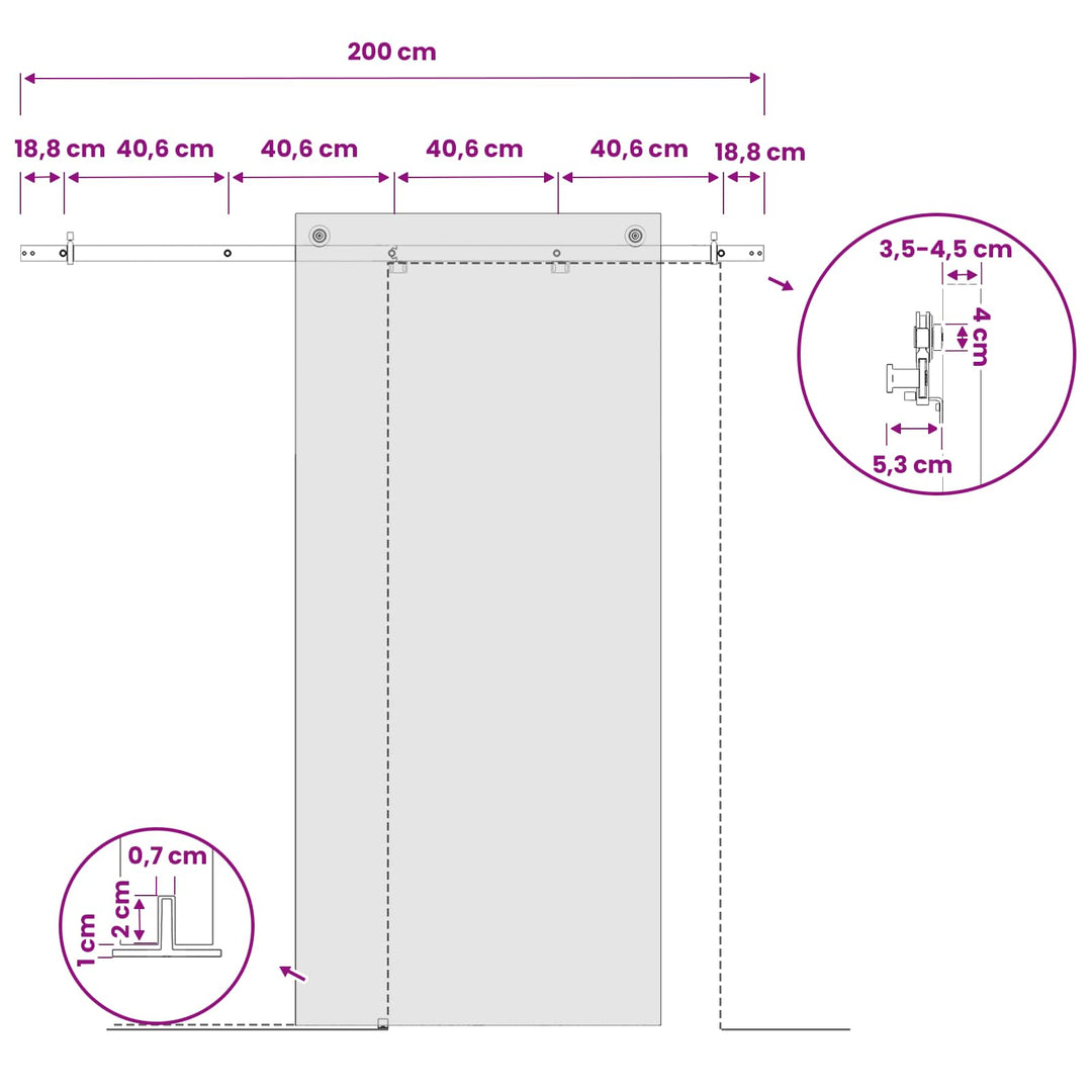 Skydedørsbeslag 200 cm Stål Sort
